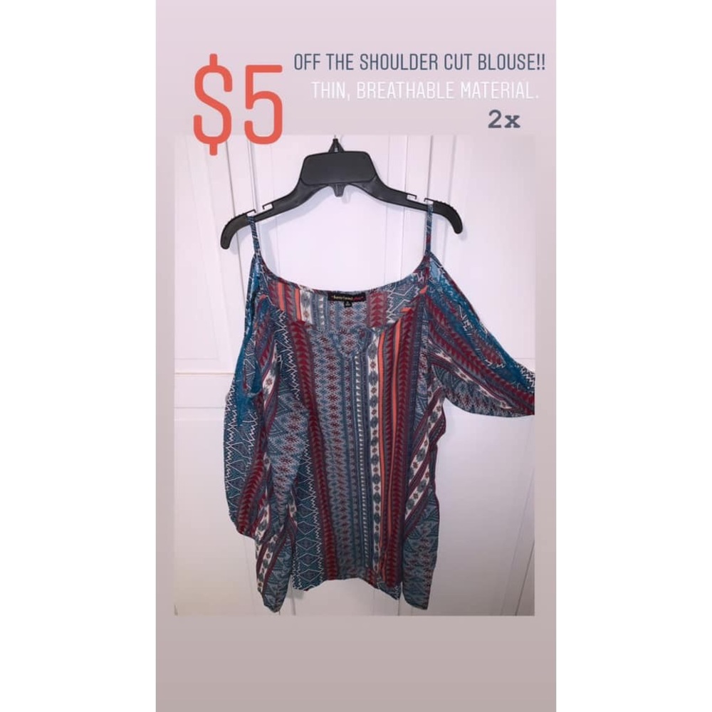 off the should cut, colorful blouse